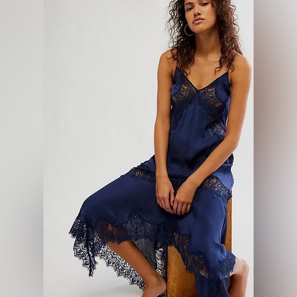 NWOT Free People Sunsetter Maxi Slip Dress Midnight Rain - Picture 5 of 9